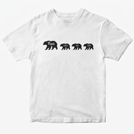 Camiseta personalizada con texto: «Un oso y tres oseznos»