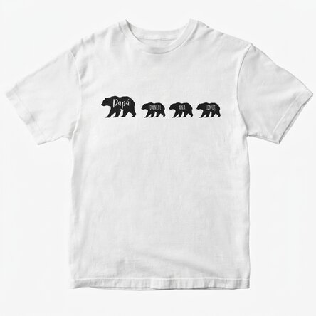 Camiseta personalizada con texto: «Un oso y tres oseznos»