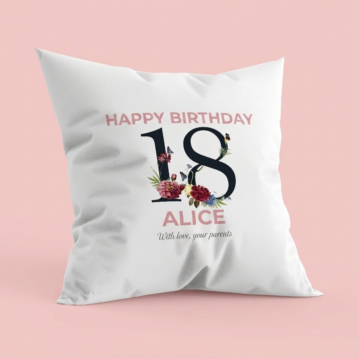 Cojín personalizado con texto: «18.º aniversario»