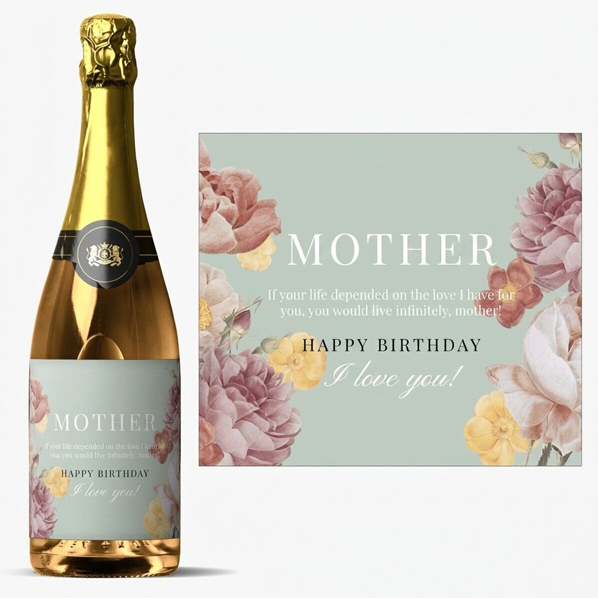 Vino espumoso personalizado con mensaje: «Querida mamá»