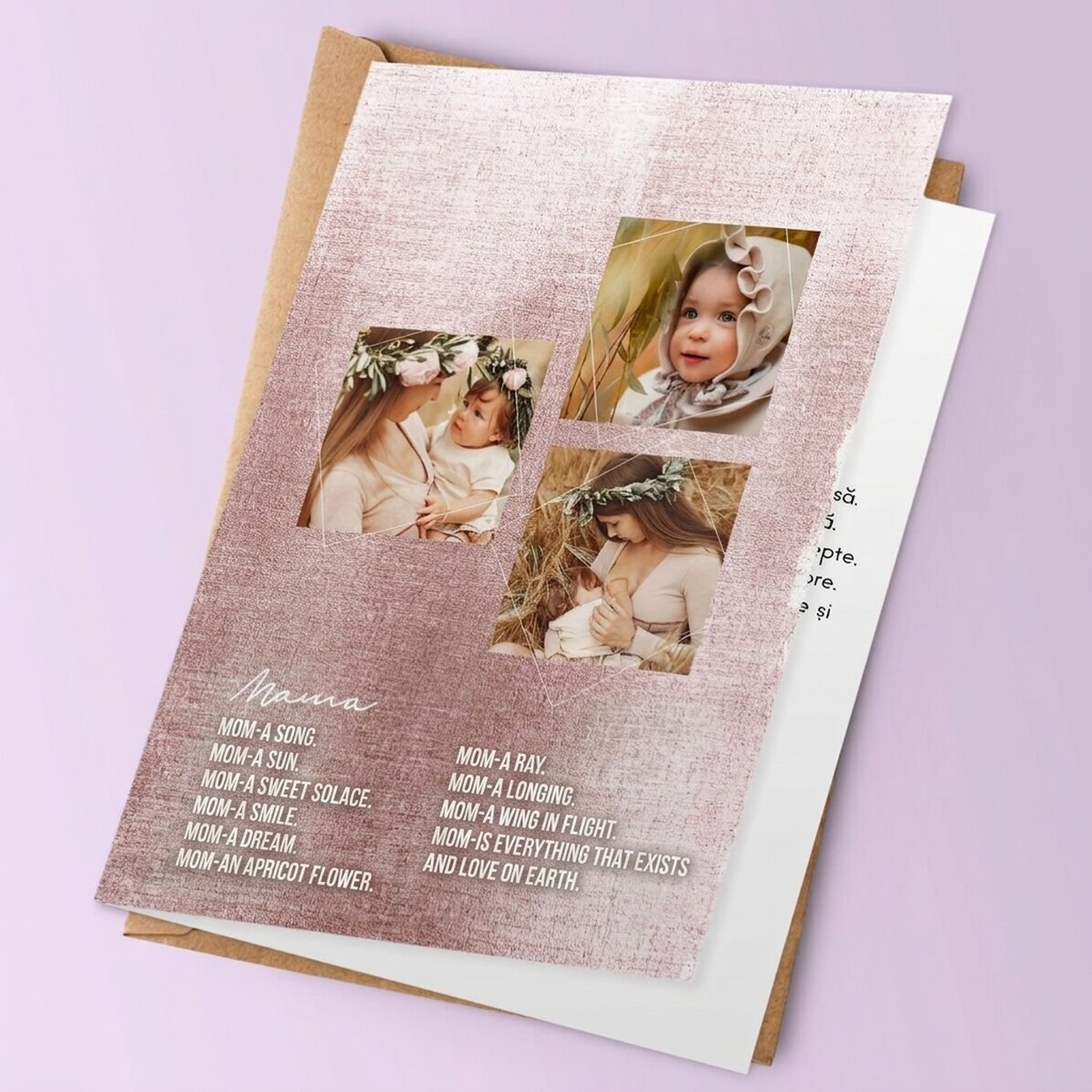 Tarjeta de felicitación personalizada con 3 fotos y texto - Ser tierno