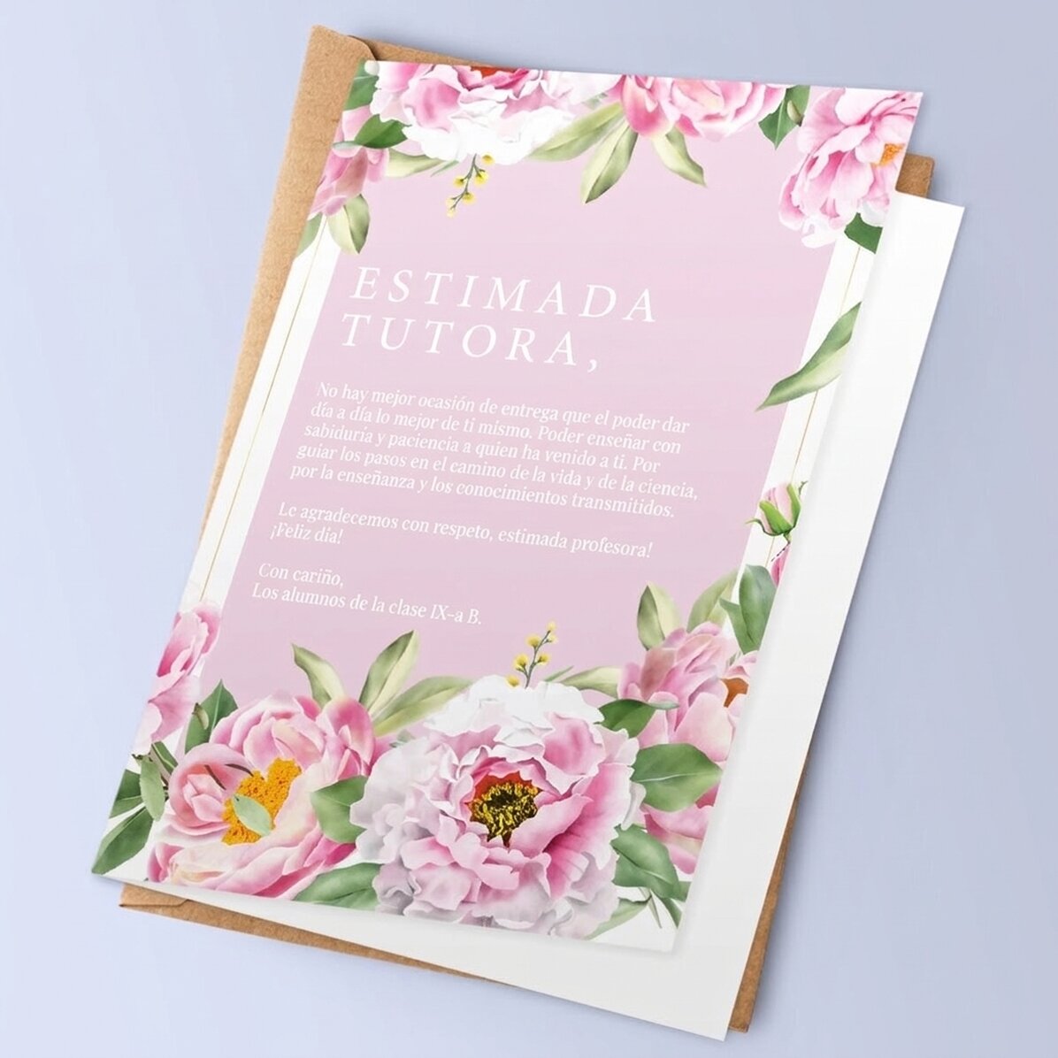 Tarjeta de felicitación personalizada con texto: mensaje para la tutora