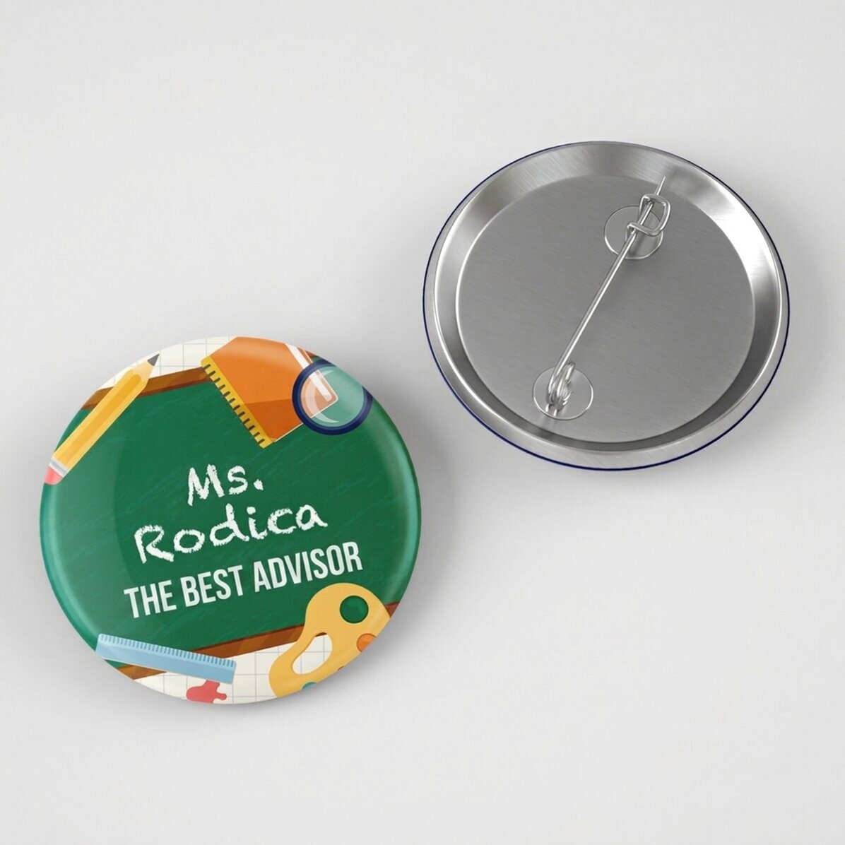 Insignia personalizada con texto: «El mejor profesor»
