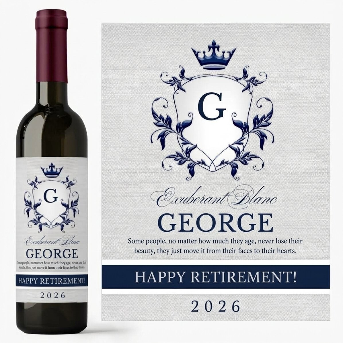 Vino personalizado con un mensaje de jubilación