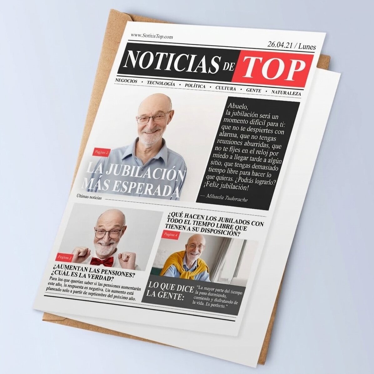Tarjeta de felicitación personalizada con 3 fotos y texto - Jubilación