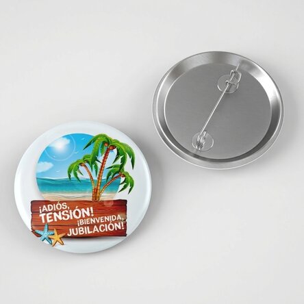 Chapa personalizada con texto: «Goodbye, hello»