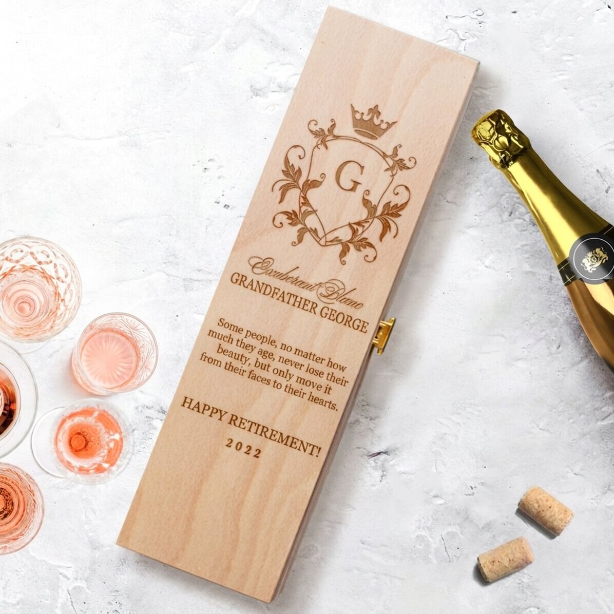 Caja de vino espumoso personalizada - modelo para jubilación