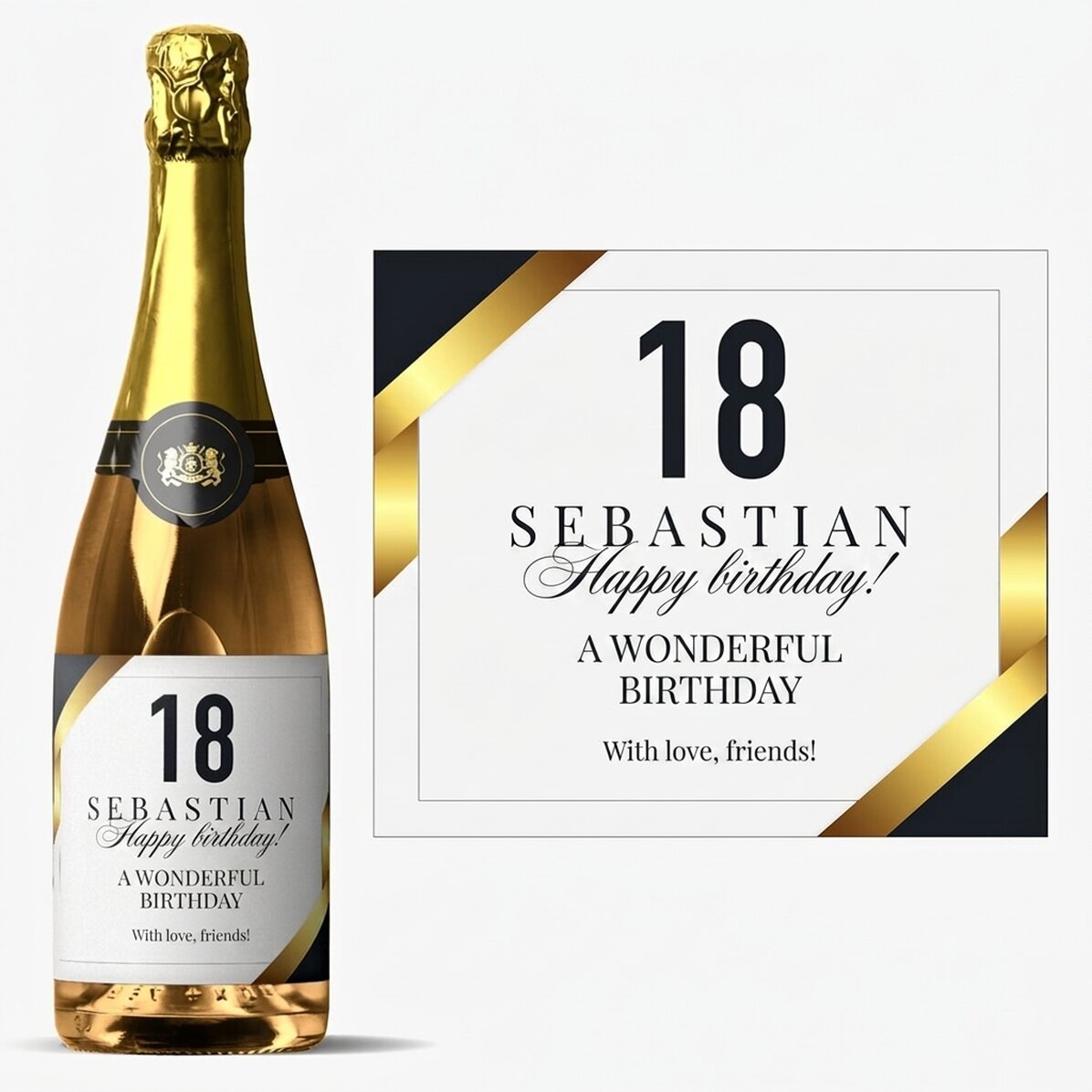 Vino espumoso personalizado con un mensaje para celebrar la mayoría de edad