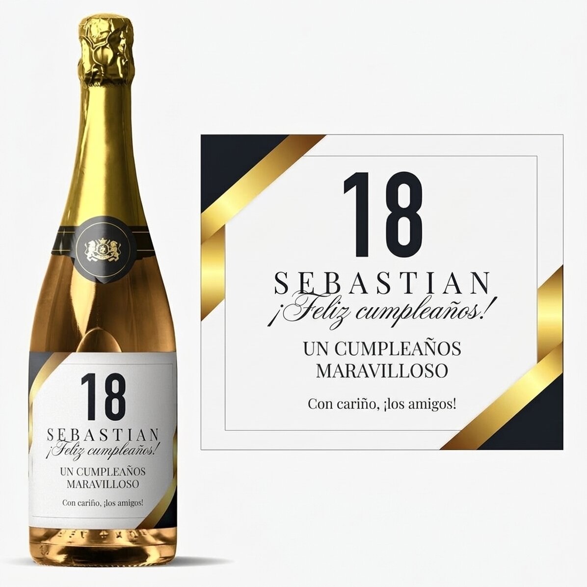 Vino espumoso personalizado con un mensaje para celebrar la mayoría de edad