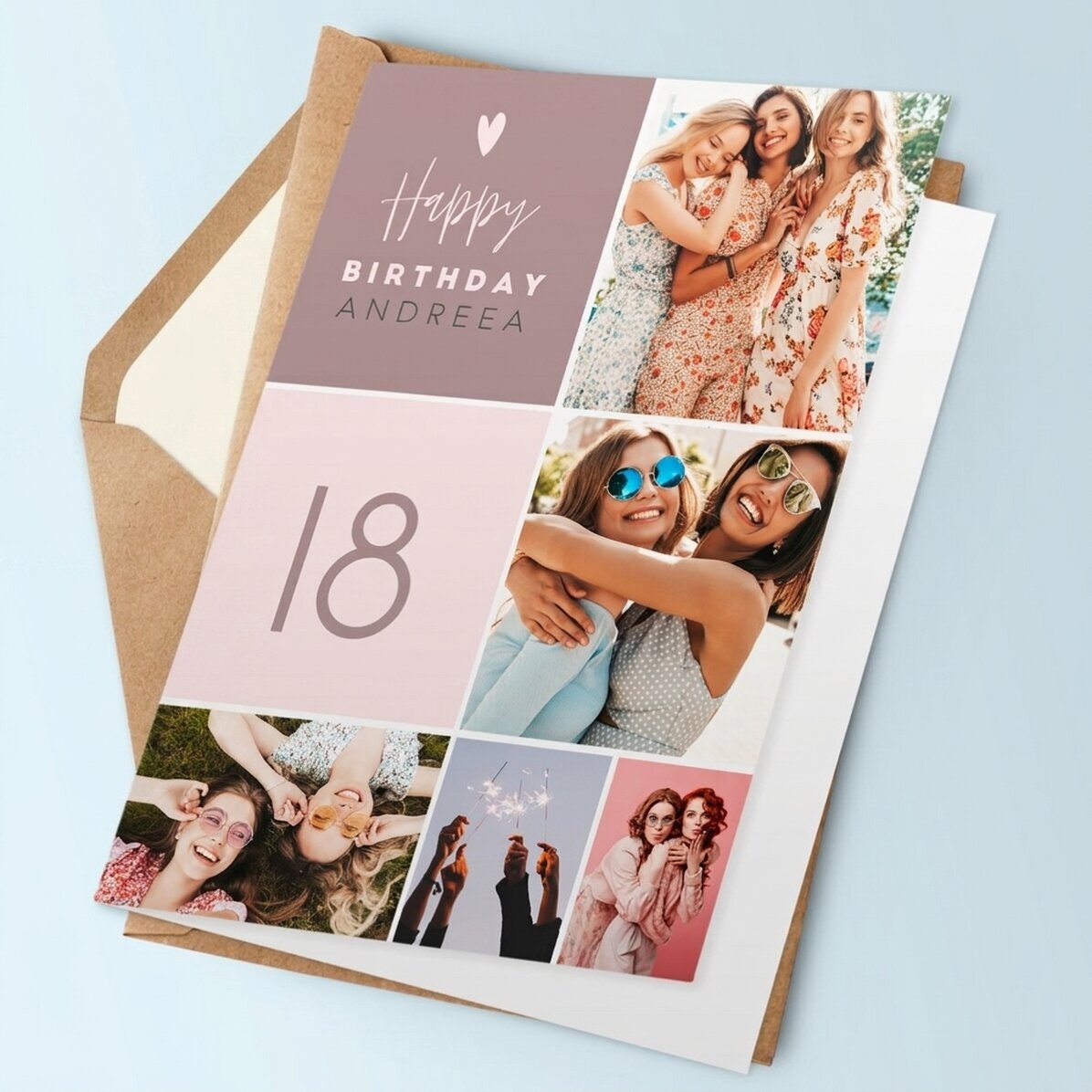 Tarjeta de felicitación personalizada con 5 fotos y texto - ¡Feliz cumpleaños!