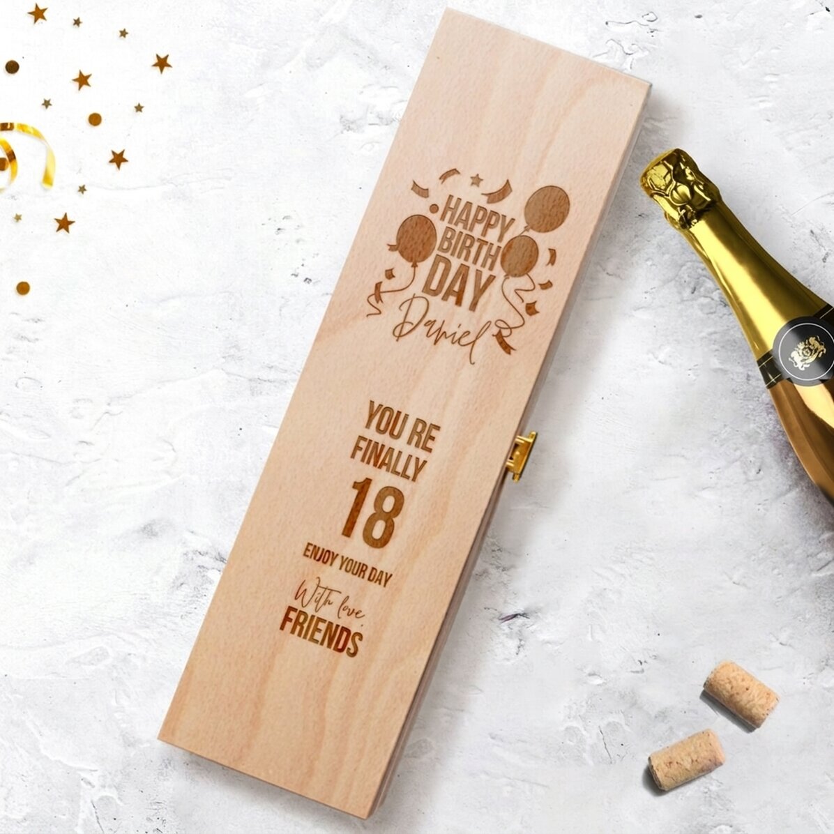 Caja de vino espumoso personalizada - modelo de cumpleaños