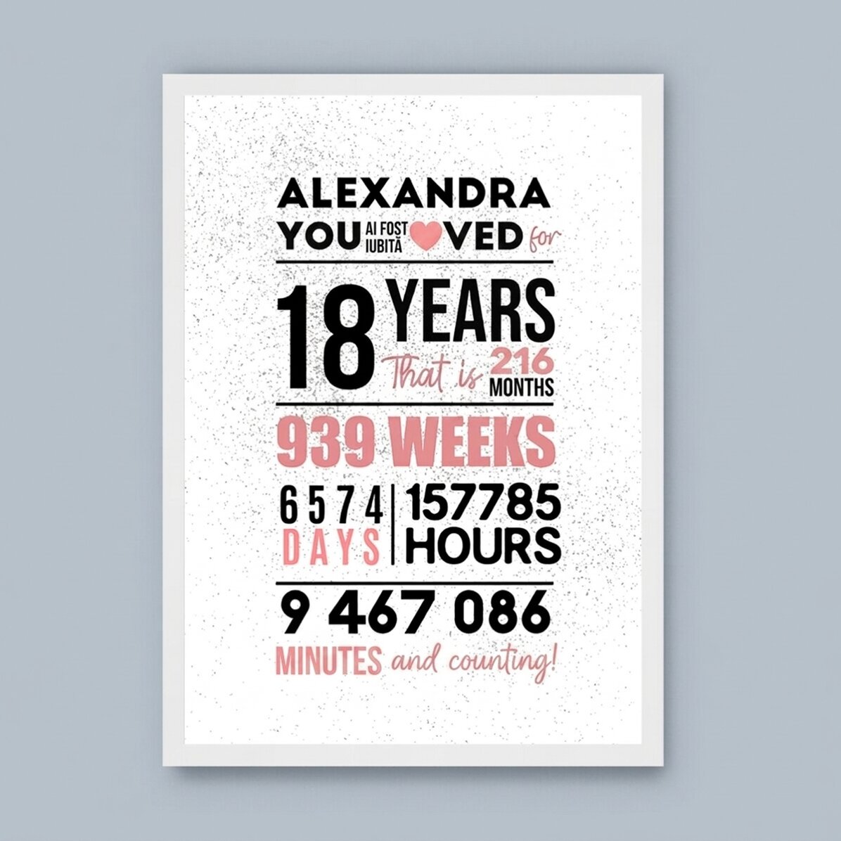 Cuadro personalizado con texto: «18 años»
