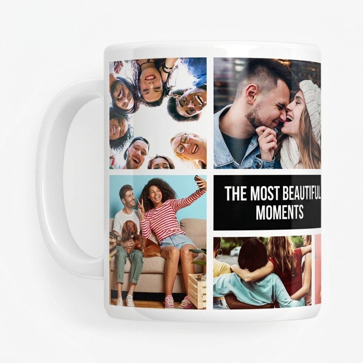 Taza personalizada con 8 fotos y texto: los recuerdos más bonitos