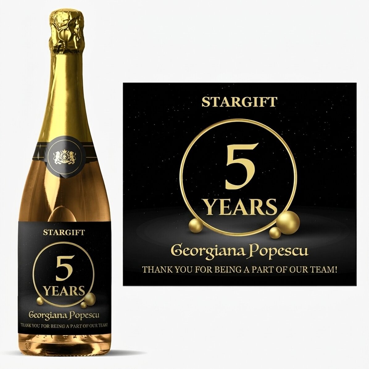 Vino espumoso personalizado con texto - Aniversario de la empresa