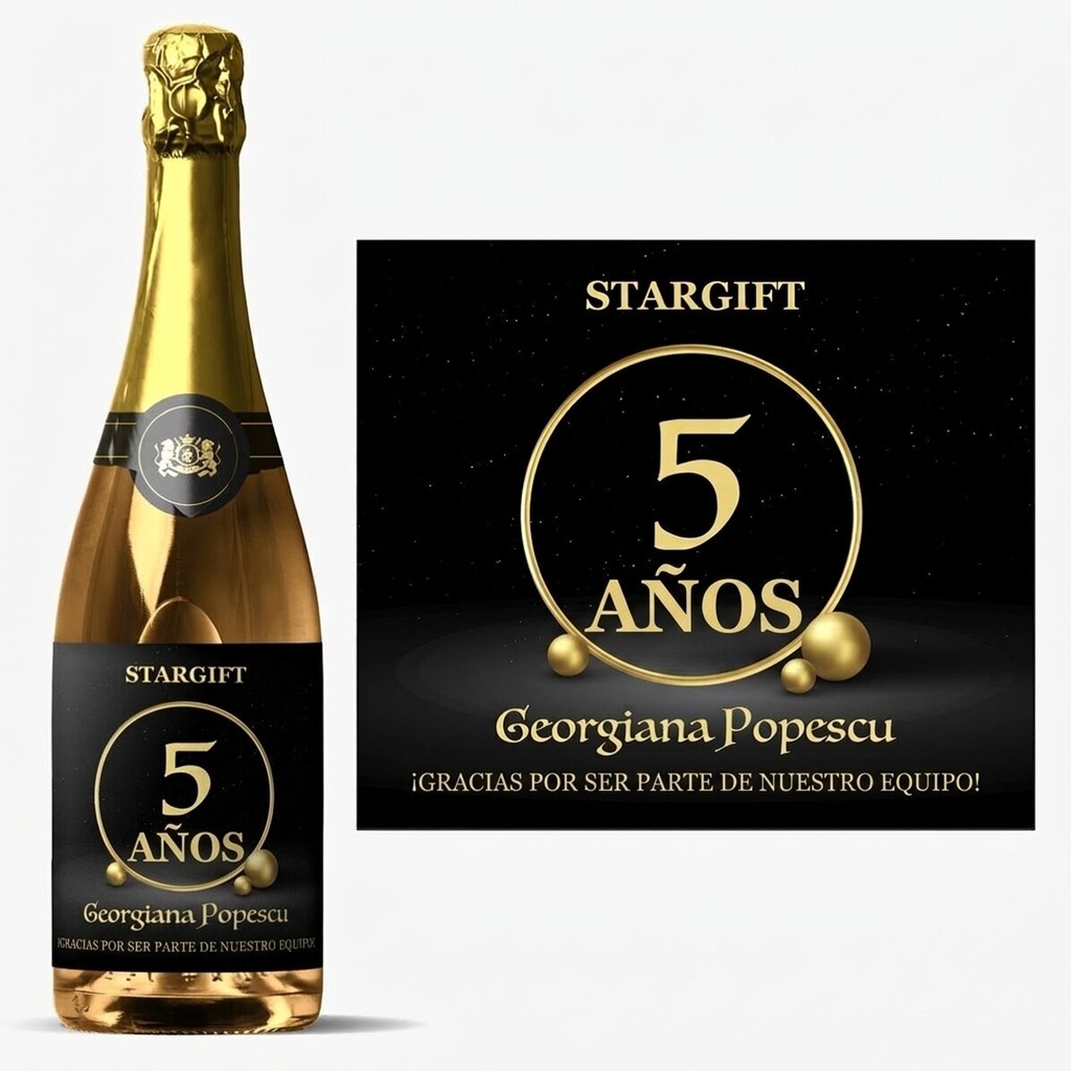 Vino espumoso personalizado con texto - Aniversario de la empresa