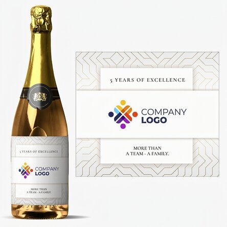Vino espumoso personalizado con texto, versión blanca - Aniversario de la marca