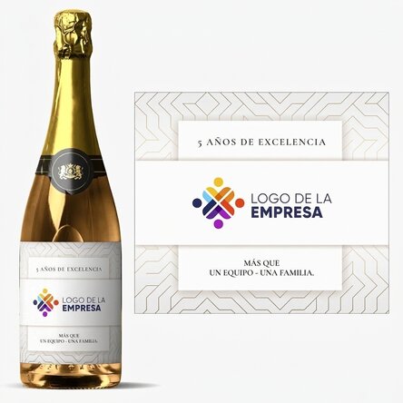Vino espumoso personalizado con texto, versión blanca - Aniversario de la marca