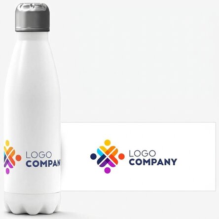Termo con base blanca personalizado con logotipo en formato horizontal
