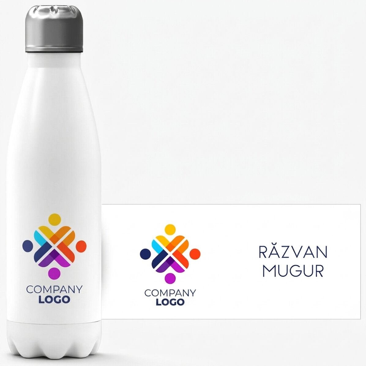 Termo con base blanca personalizado con logotipo y nombre