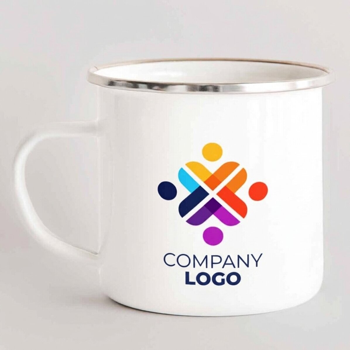 Taza metálica esmaltada personalizada con logotipo en ambos lados