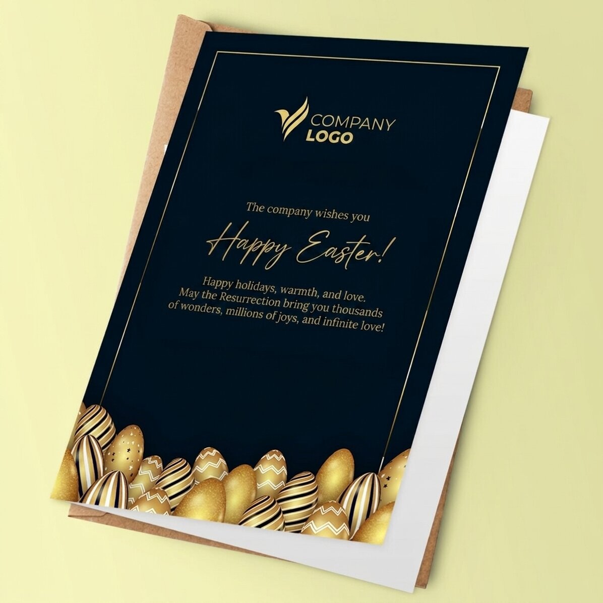 Tarjeta de felicitación personalizada con logotipo y mensaje para Pascua