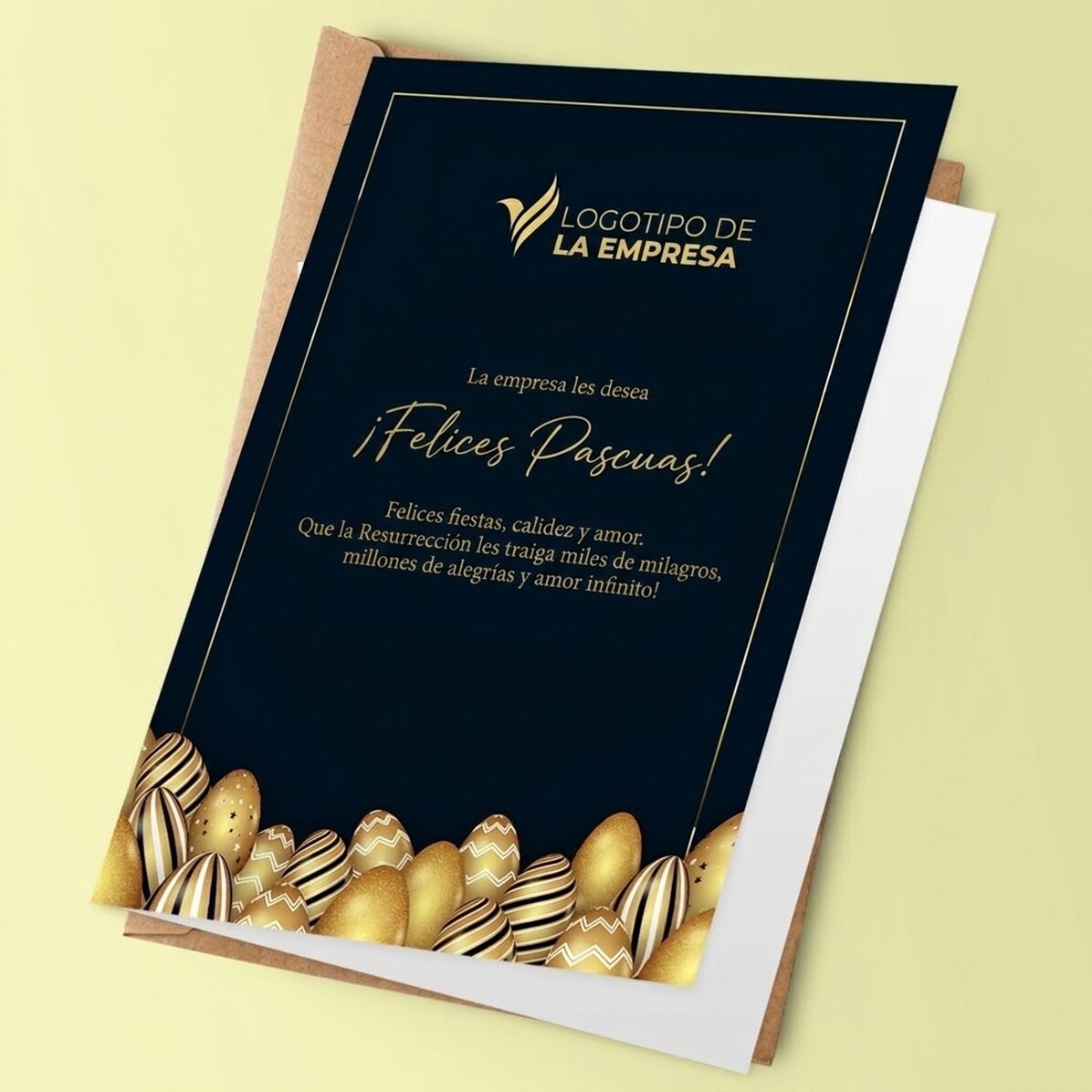 Tarjeta de felicitación personalizada con logotipo y mensaje para Pascua