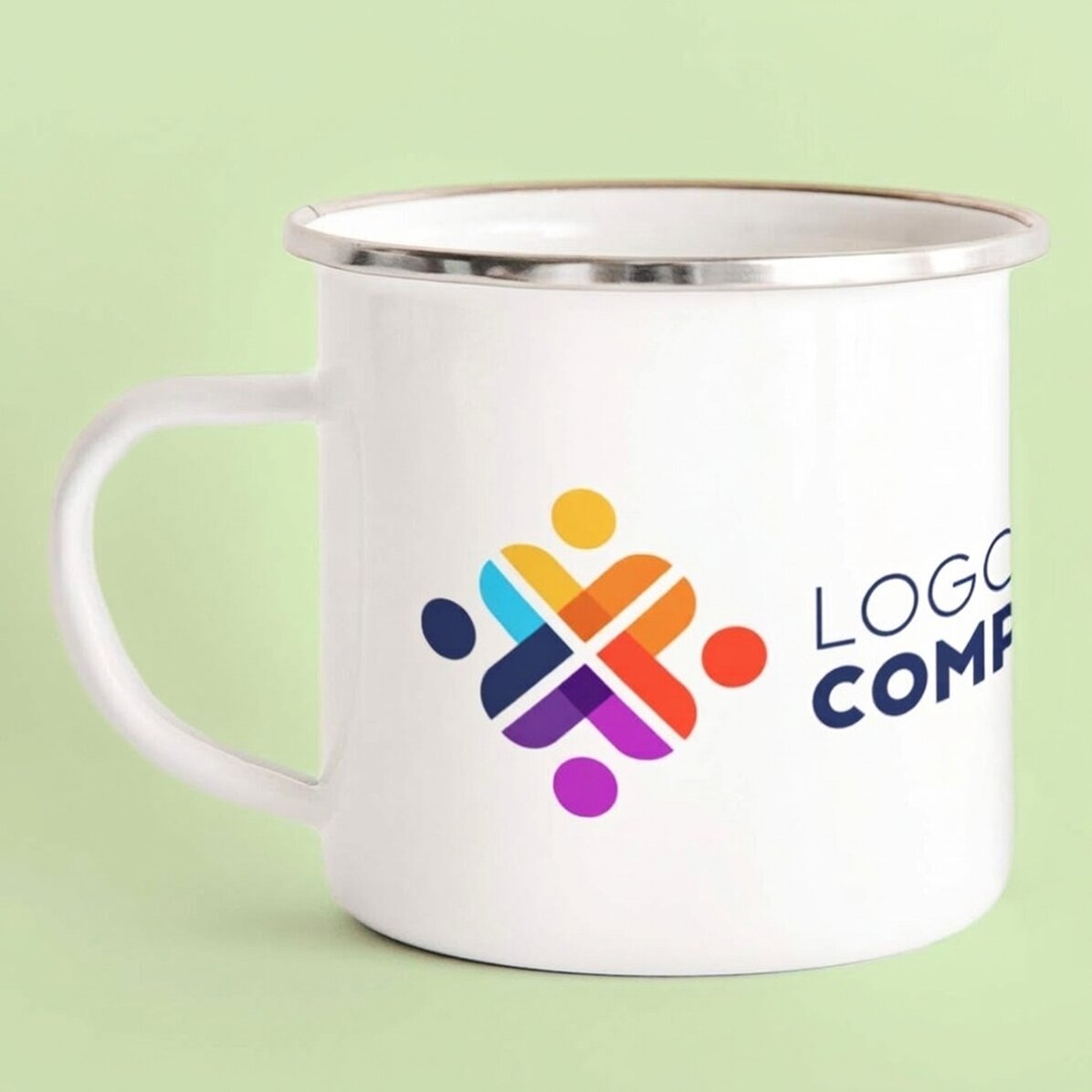 Taza metálica esmaltada personalizada con logotipo