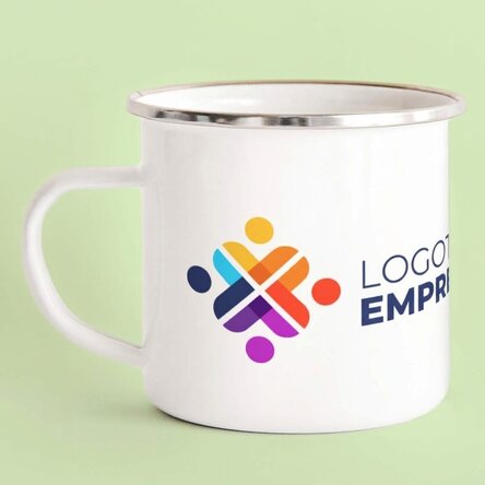 Taza metálica esmaltada personalizada con logotipo