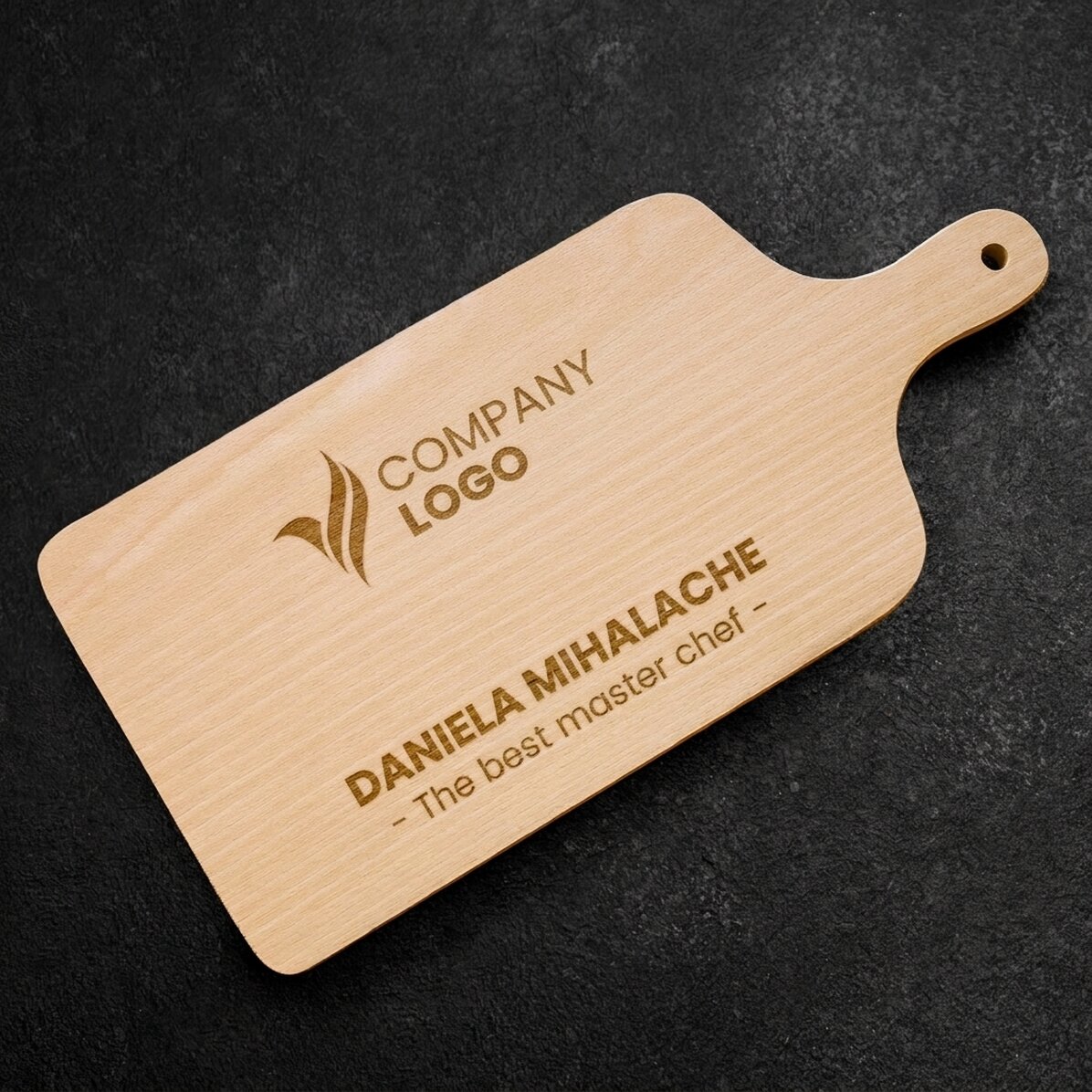 Personalised chopping board with logo and text