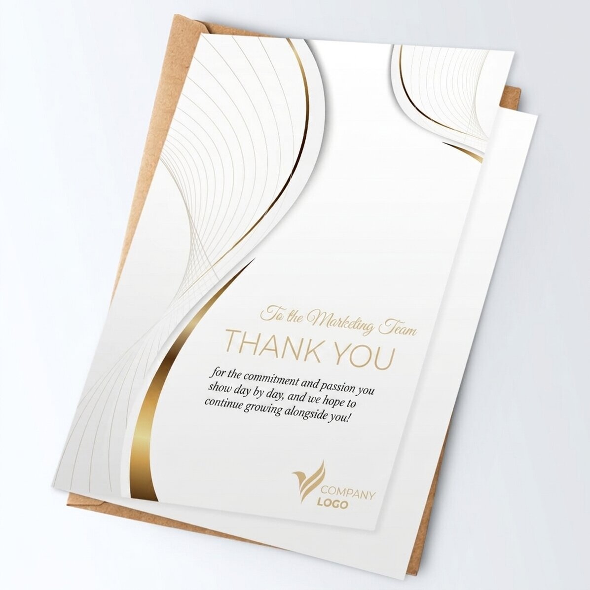 Tarjeta de felicitación personalizada con logotipo y mensaje - Blanca