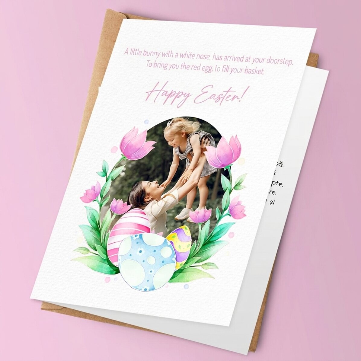 Tarjeta de felicitación personalizada con una foto y un texto - Feliz Pascua