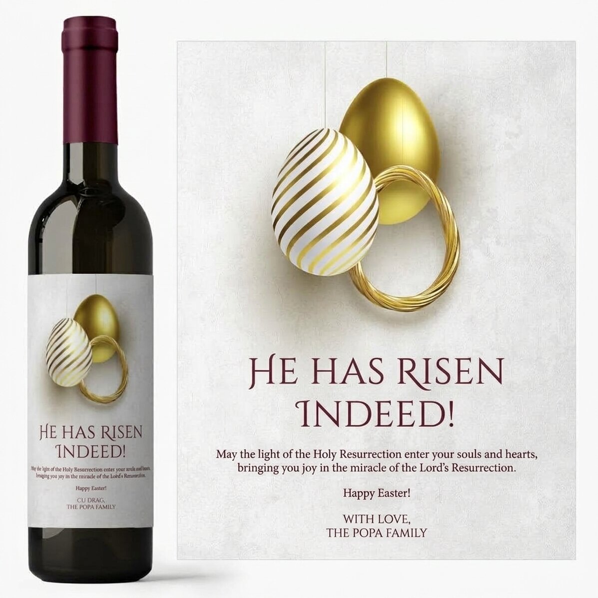 Vino personalizado con un mensaje para Pascua: «Verdaderamente ha resucitado»