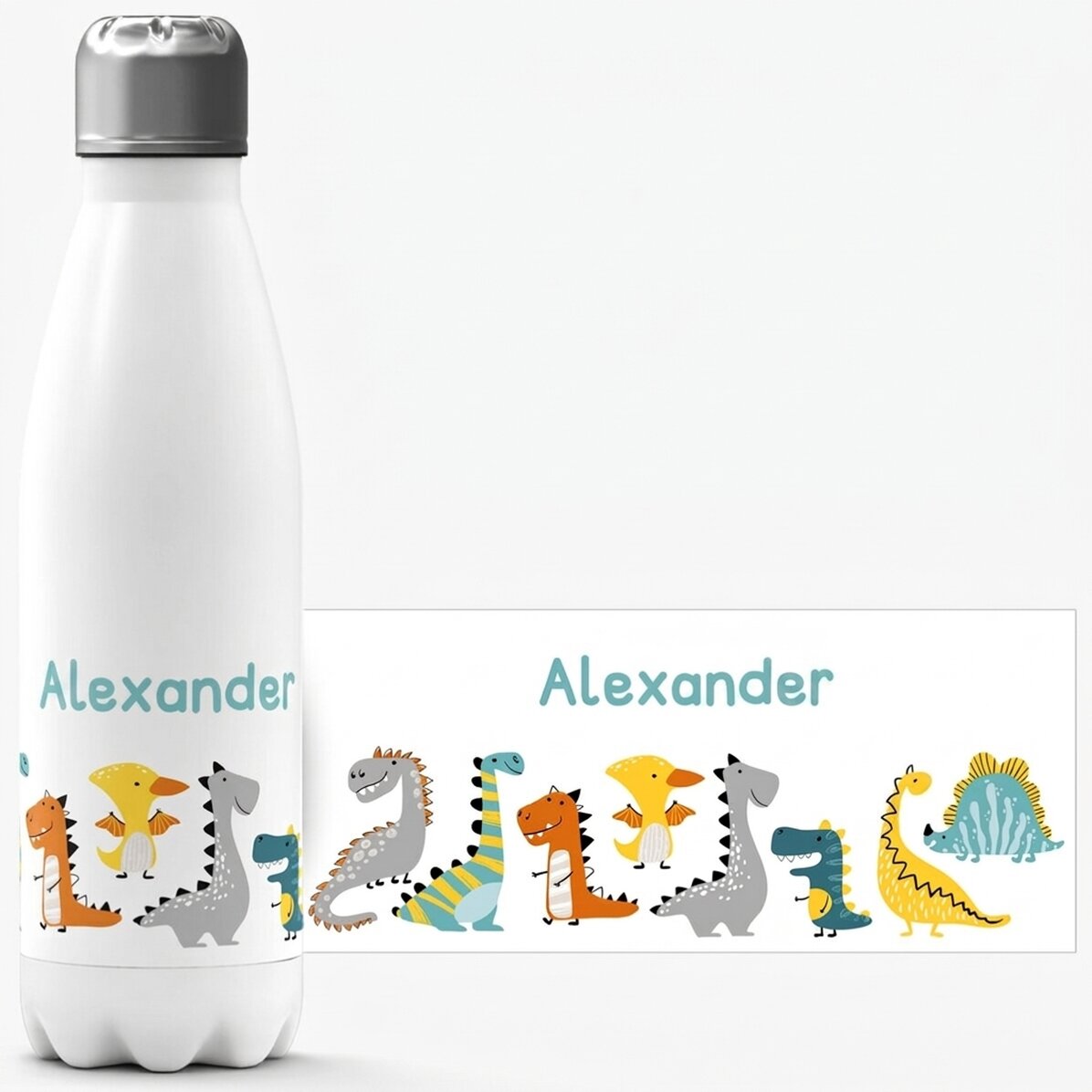 Termo con base blanca personalizado con nombre - Dinosaurios
