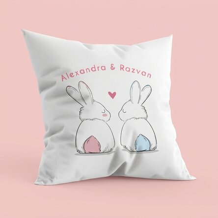Cojín personalizado con texto - Conejitos enamorados