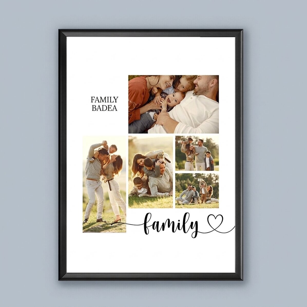 Cuadro personalizado con texto y 5 fotos - Nuestra familia