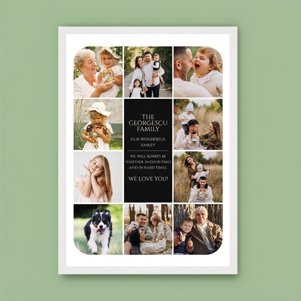 Cuadro personalizado con texto y 10 fotos: «Nuestra familia»