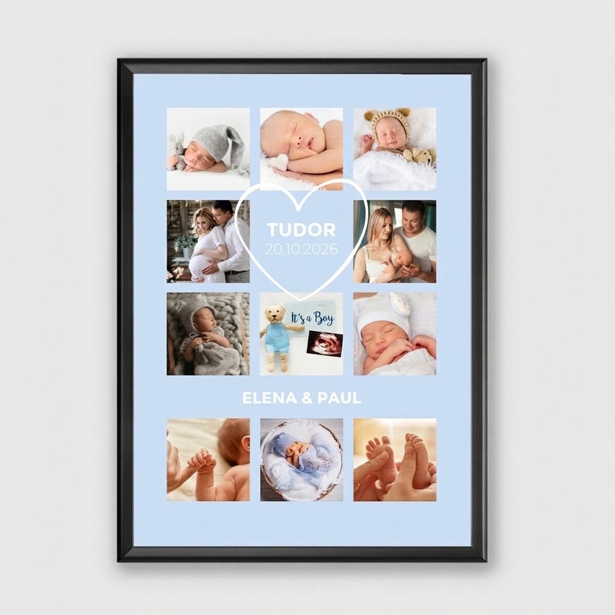 Cuadro personalizado con texto y 11 fotos - Bebé