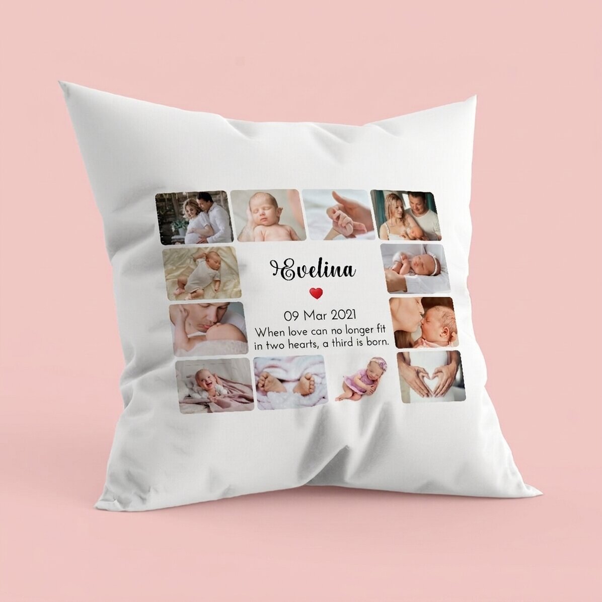 Cojín personalizado con 12 fotos y texto - Bebé