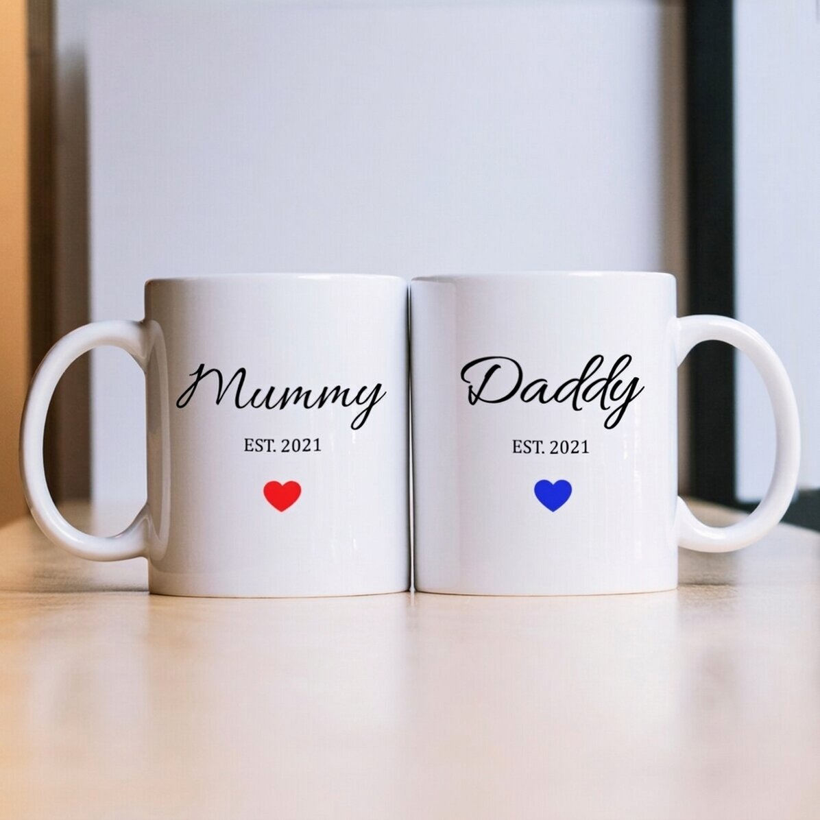 Tazas para parejas con texto: «Mom & Dad»