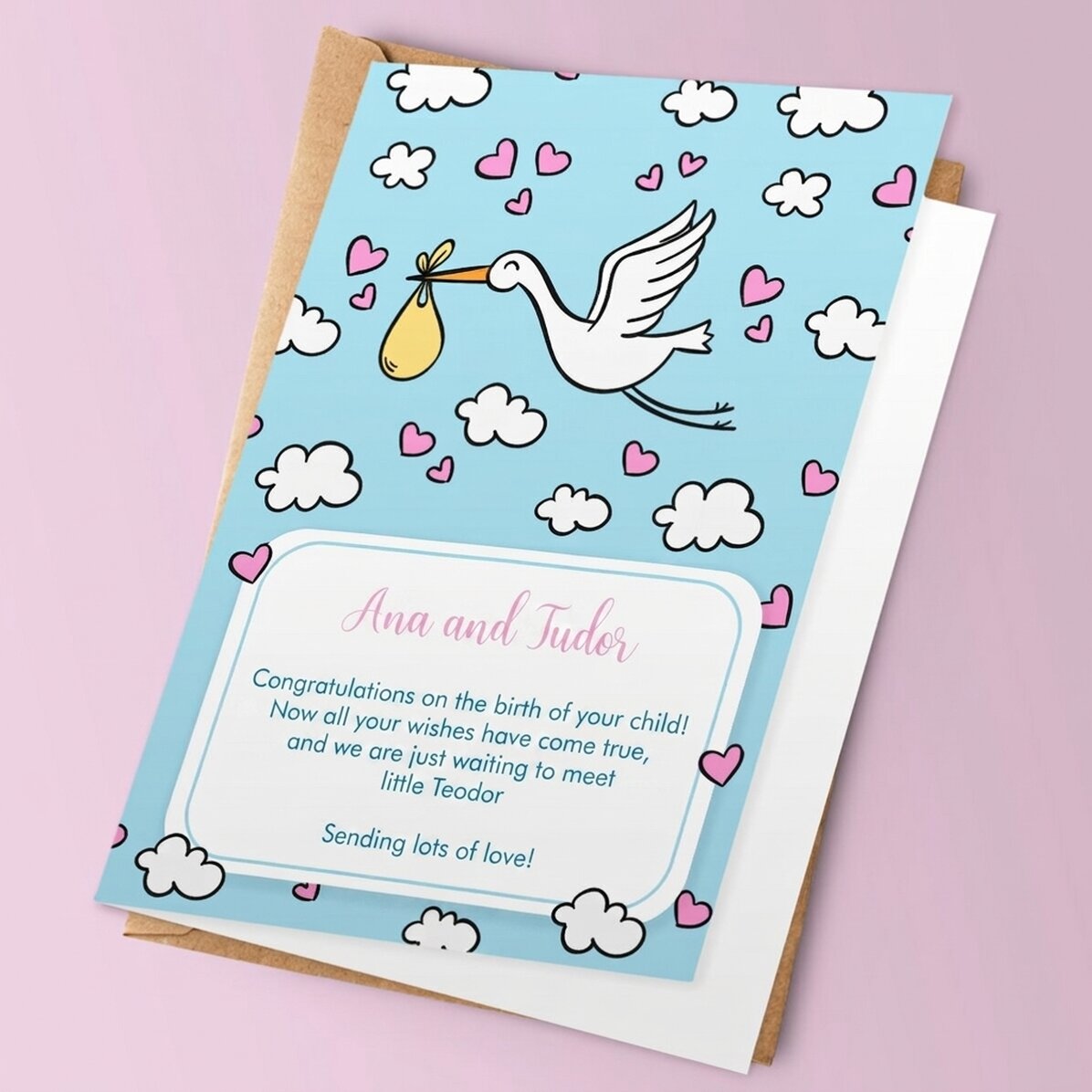Tarjeta de felicitación personalizada con texto - New Baby
