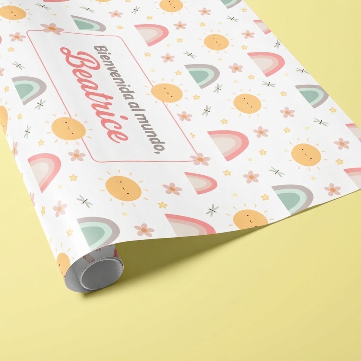 Papel de regalo personalizado con texto: «Baby girl»