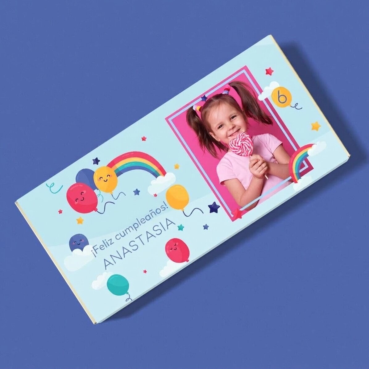 Chocolate personalizado con texto y foto: «¡Feliz cumpleaños, niños!»