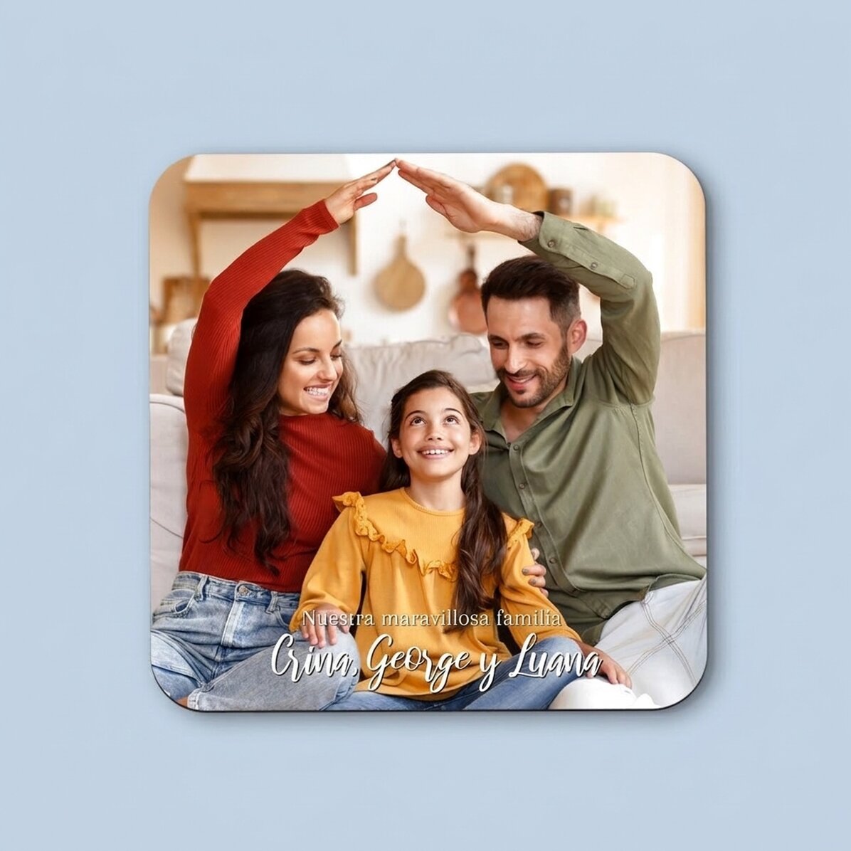 Posavasos personalizado con foto y texto - Nuestra familia