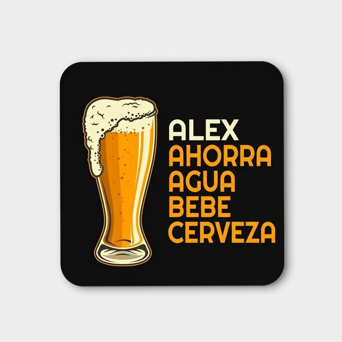 Posavasos personalizado con el texto: «Save water, drink beer»
