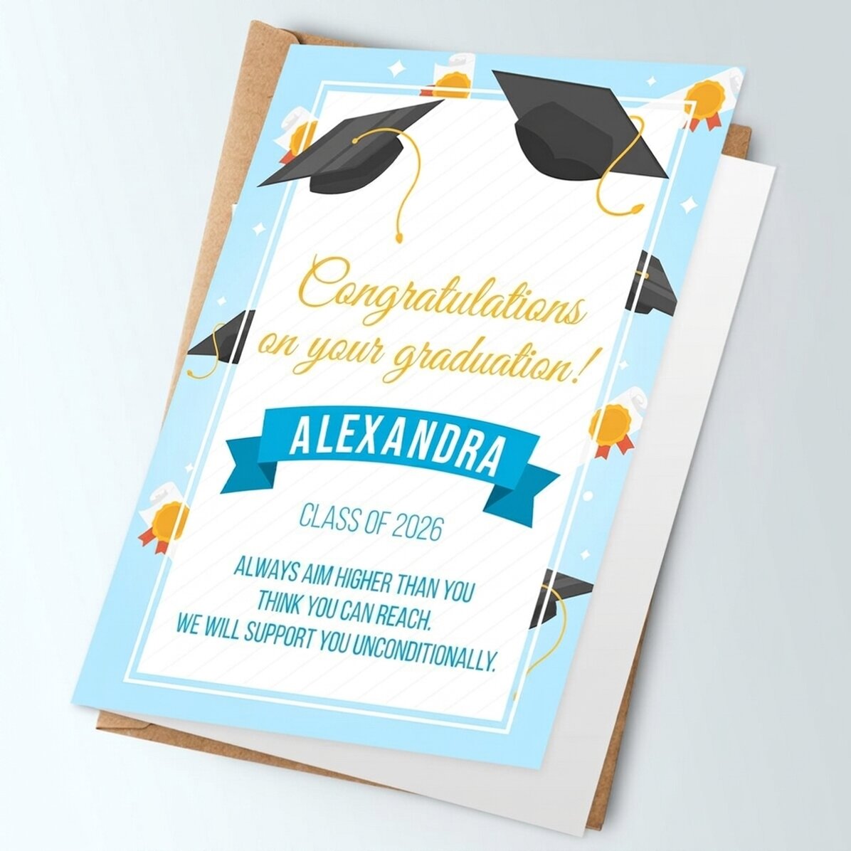 Tarjeta de felicitación personalizada con texto - Graduación