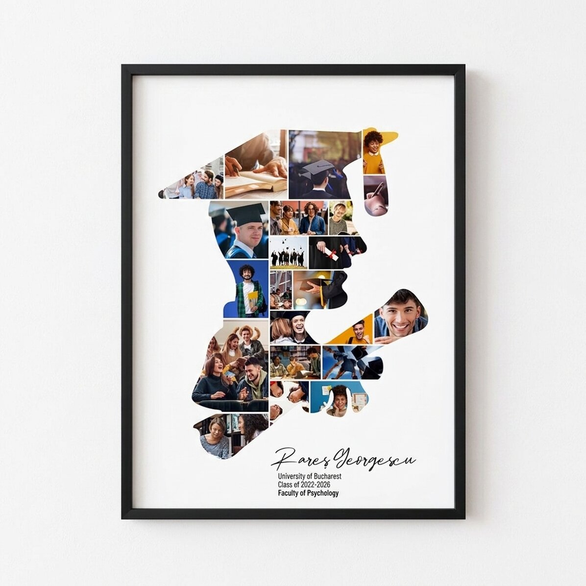Cuadro personalizado con texto y 22 fotos para la graduación - Él