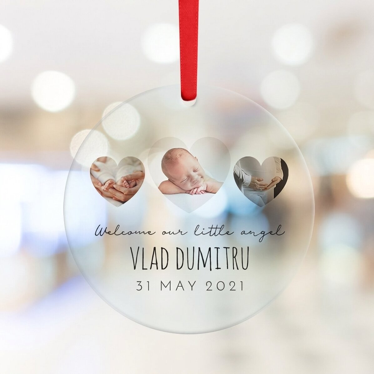 Adorno redondo personalizado con texto y foto - Newborn