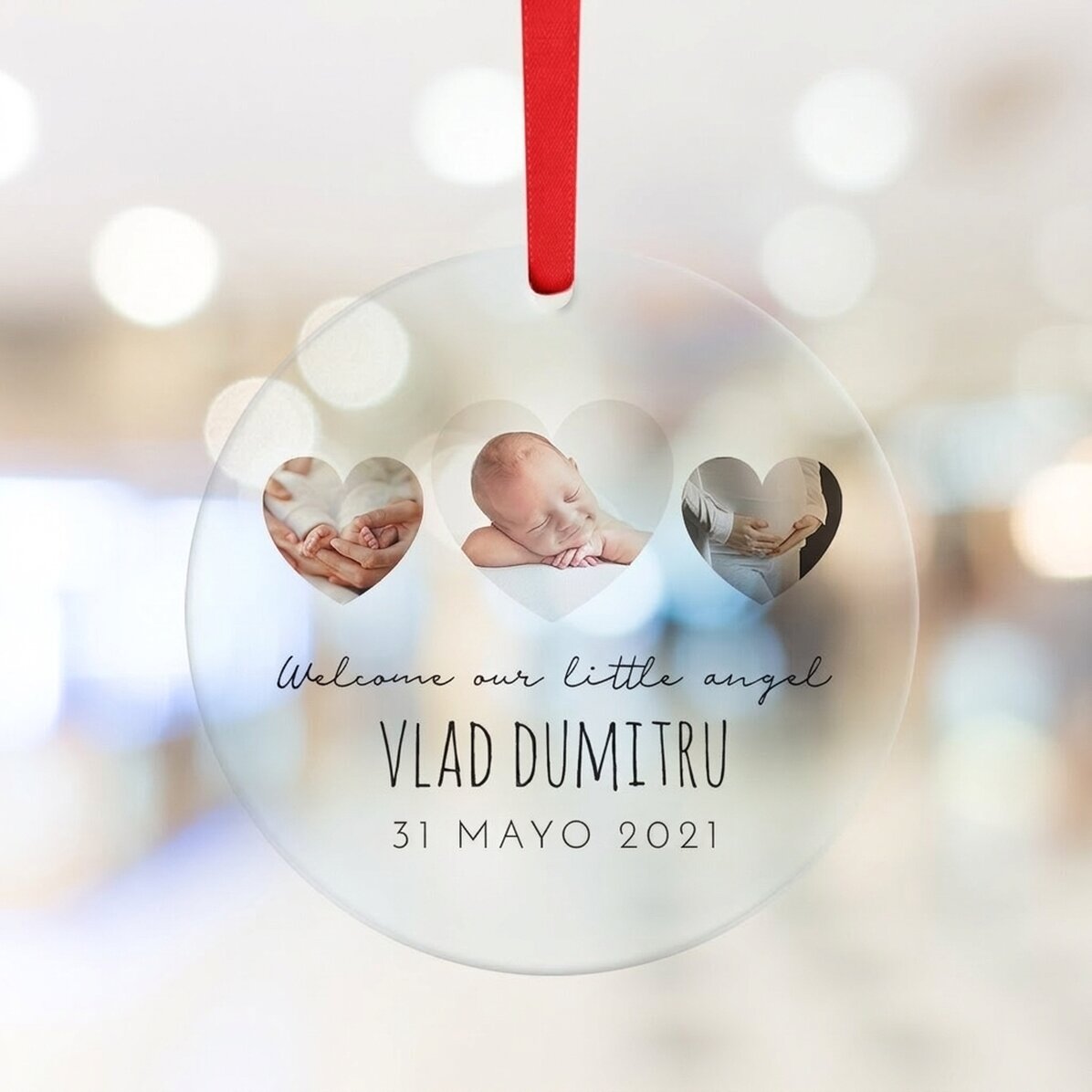 Adorno redondo personalizado con texto y foto - Newborn