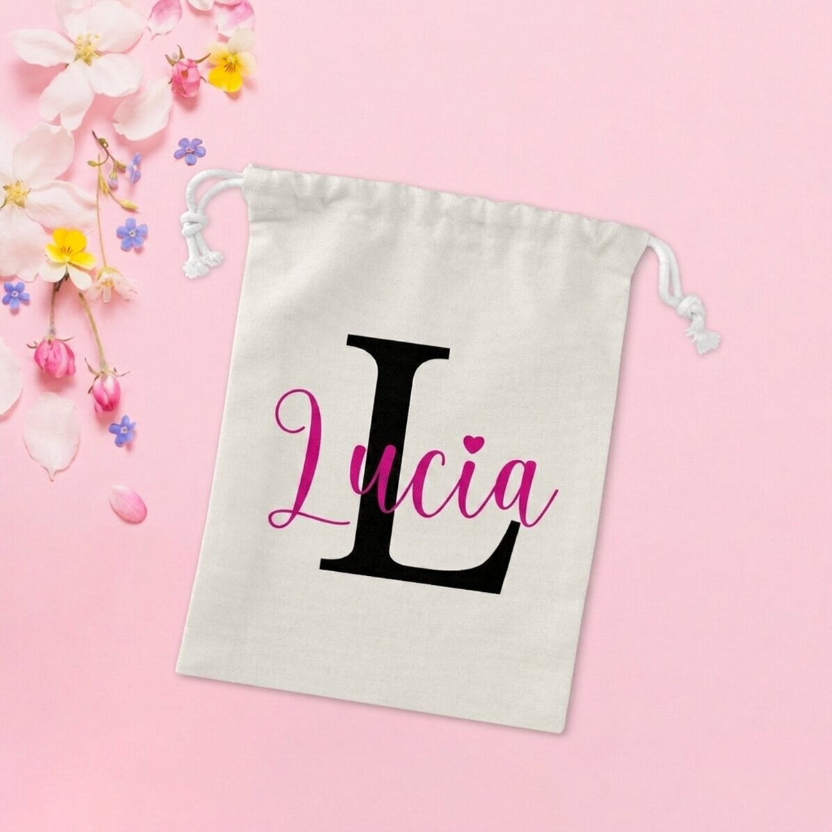 Bolsita pequeña para regalos personalizada con nombre e inicial