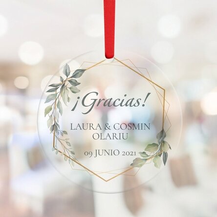 Adorno redondo personalizado con el texto «Thank you» (blanco)
